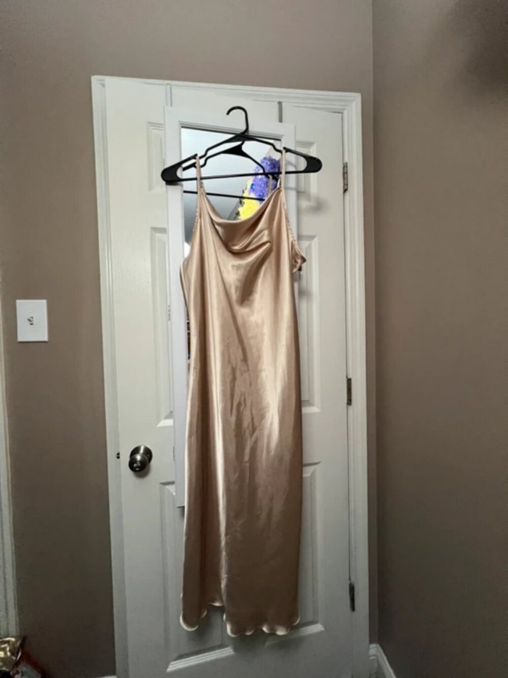 Bebe cowl neck golden satin slipdress